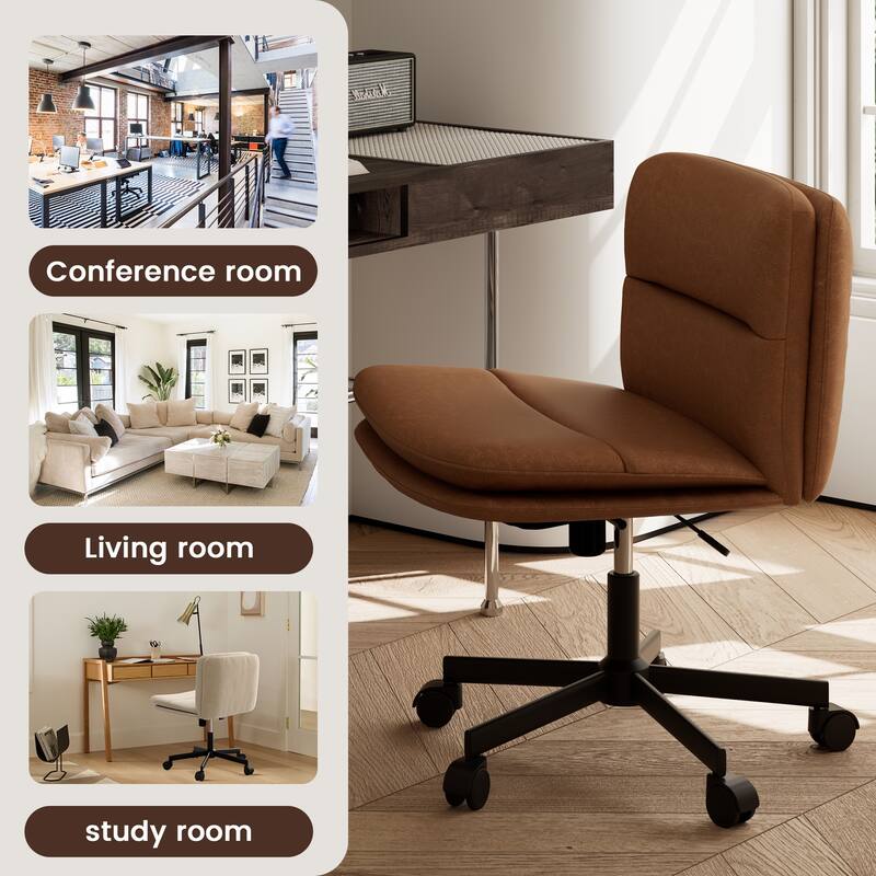 PU Leather Armless Office Chair, Adujustable Height, 360 Degree Swivel Task Chair with Ultra uiet Casters Design