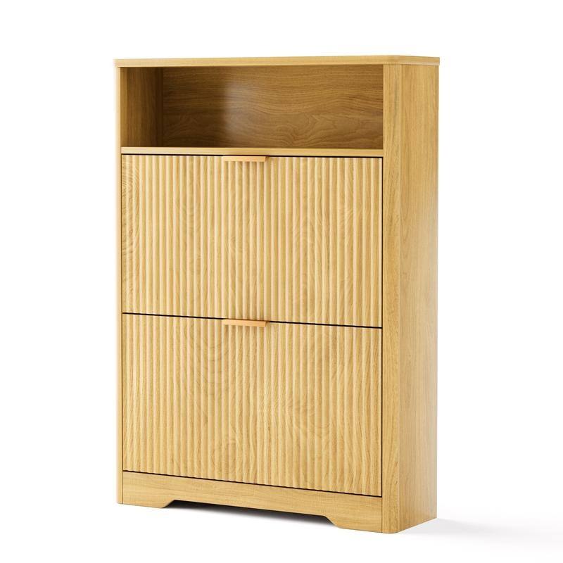 40" Tall Shoe Cabinet Storage for Entryway, Free Standing Organizer with Two Hidden Flip Drawers