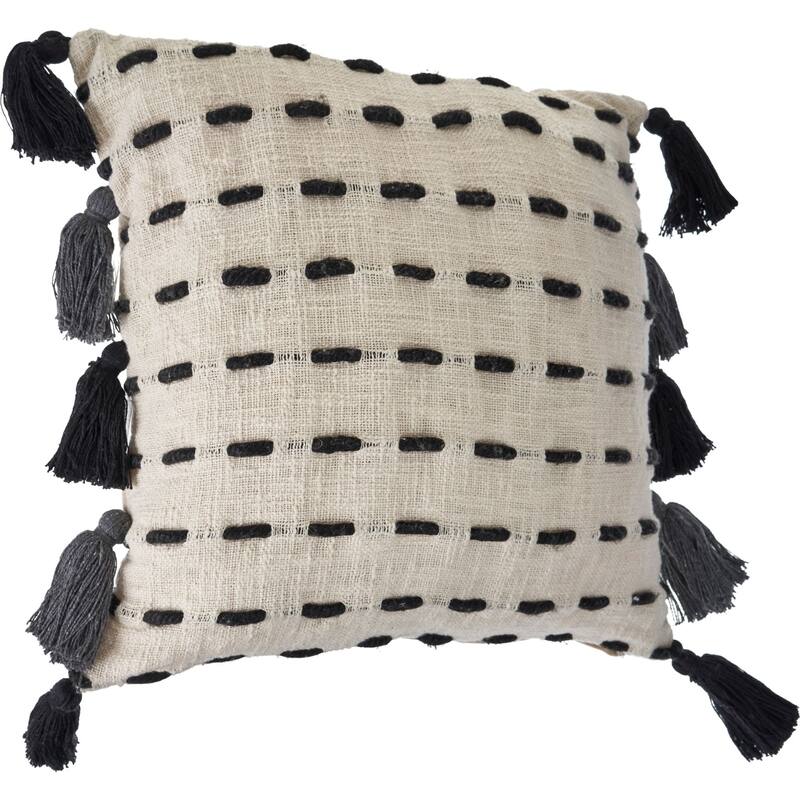 20" Black and Cream Modern Style Square Throw Pillow