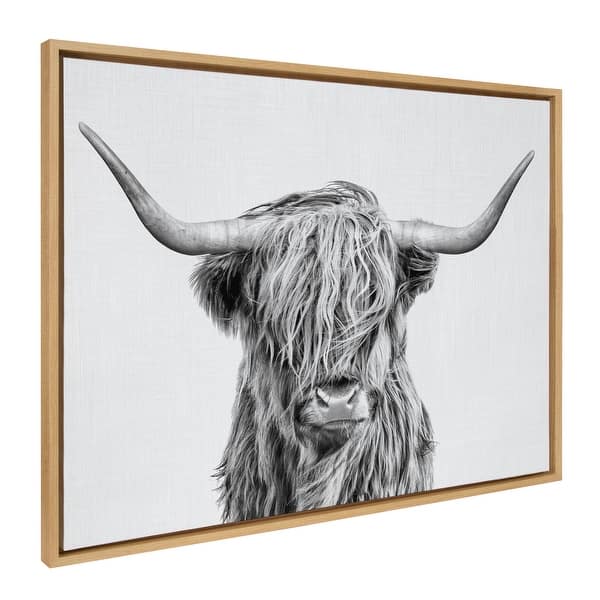 slide 2 of 11, Kate and Laurel Sylvie Highland Cow 2 Framed Canvas by Simon Te of Tai Prints 28x38 - Natural