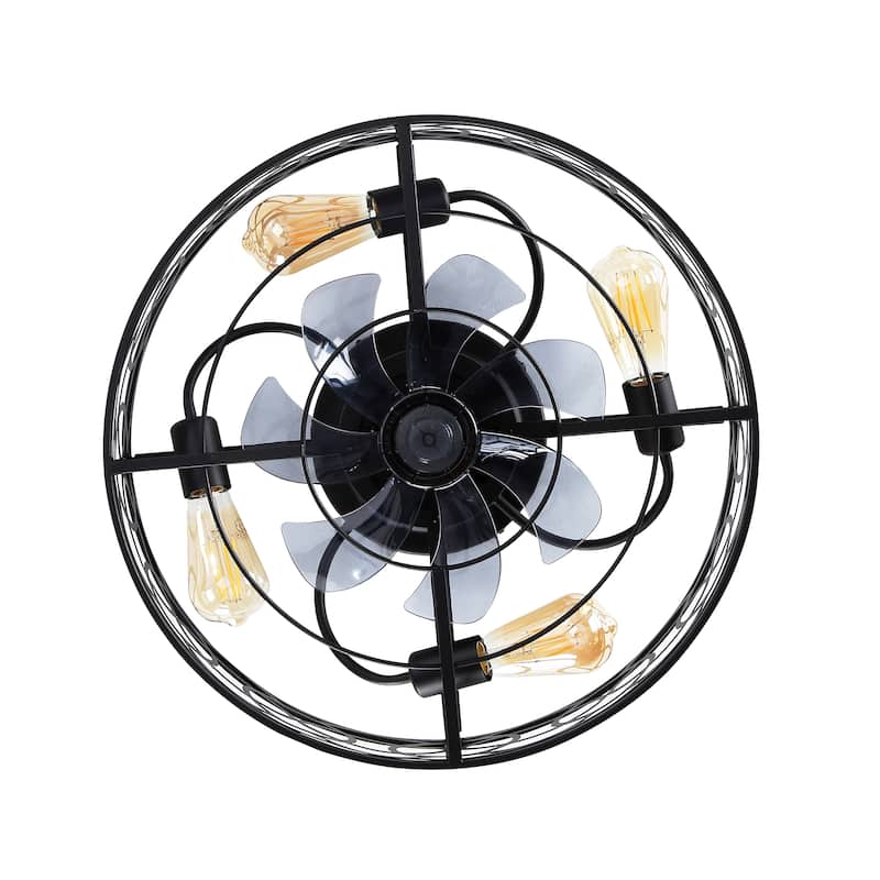 20" Low Profile Caged Ceiling Fans with Lights and Remote, Farmhouse Flush Mount Ceiling Fan with 6 Speeds Reversible Motor