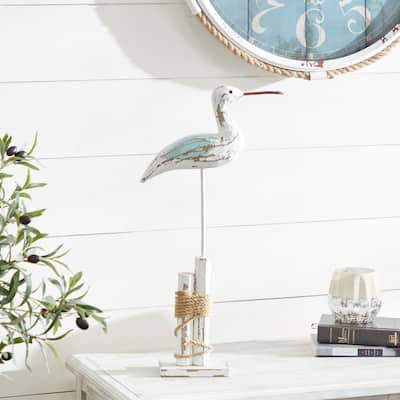 White Wood Bird Decorative Sculpture - 12 x 3 x 21