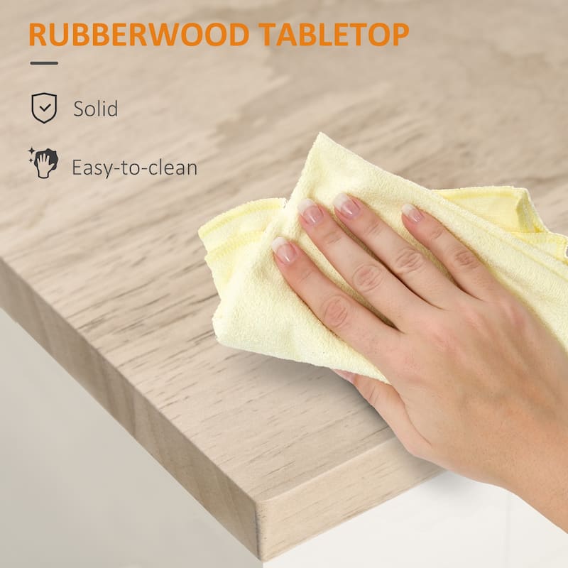 Kitchen Island with Rubberwood Top, Rolling Kitchen Cart with Adjustable Cabinet, Kitchen Cabinet with Towel Rack