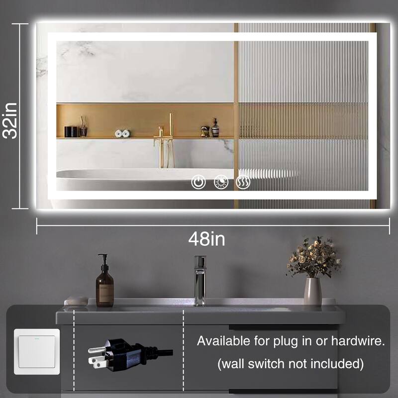 LED Bathroom mirror with Light,Dimmable 3 Colors Temperature Anti-fog Wall Mounted LED Bathroom Mirror(Frontlit & Backlit)