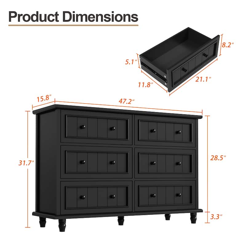 Vintage 6-Drawer Dresser Mid-Century Storage Chest