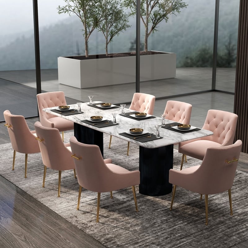 Modern Glam Velvet Dining Chair Set of 8 for Dining Room, Tufted Vanity Chair for Living Room (no table) - Pink