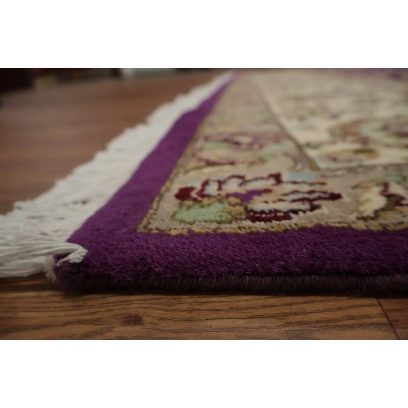 Hand Knotted Oriental Wool & Silk Carpet Traditional All-Over Purples Tabriz Area Rug - 10' 4'' X 8' 1''