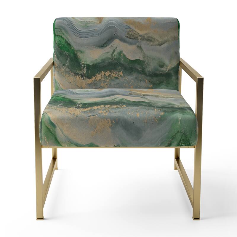 Designart "Coast Blue Sea Waves Watercolour" Upholstered Abstract Accent Chair - Modern Arm Chair For Bedroom