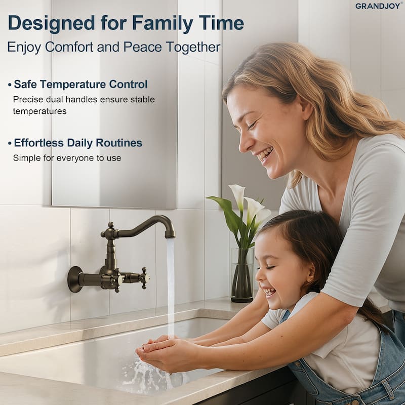 GRANDJOY Vintage Style 2-Handle Wall Mounted Bathroom Faucet
