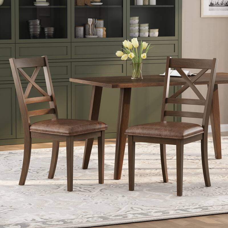 Amara Rubberwood Upholstered Cross back Dining Chairs (set of 2) by Christopher Knight Home - Brown