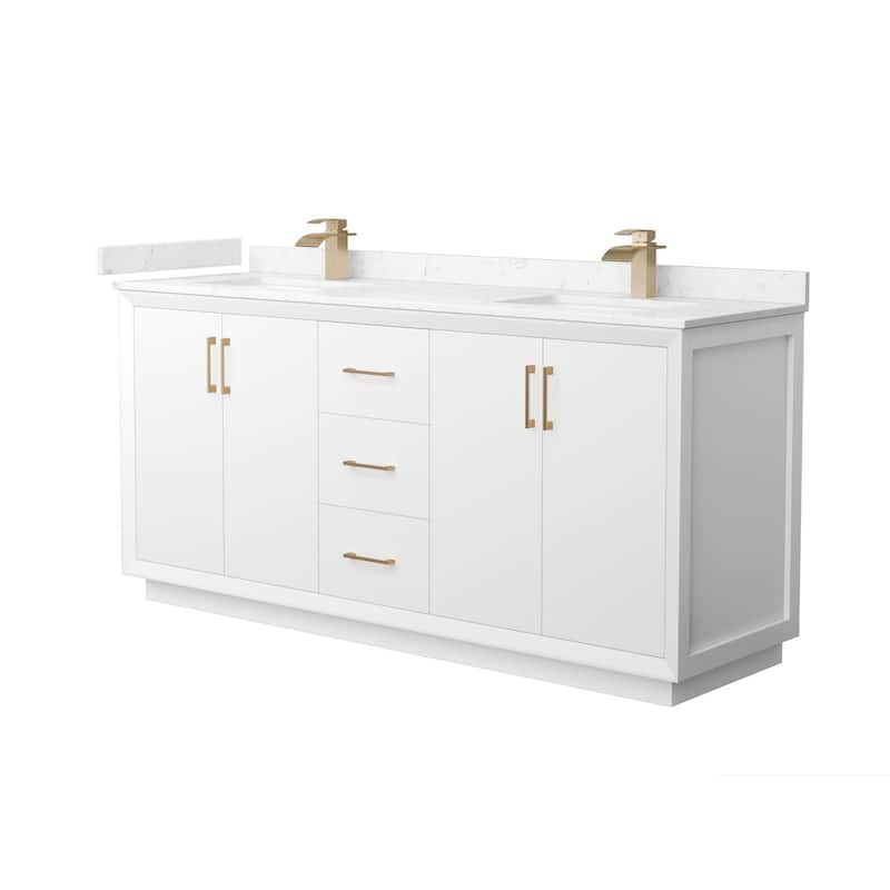 Wyndham Collection WCF414172D-VCA-UNSMXX Strada 72" Free Standing - White / Carrara Cultured Marble Top / Satin Bronze - Painted
