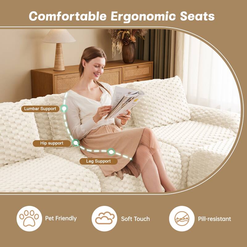 82" Modern L-Shaped Modular Sectional Sofa, Flannelette Fabric Oversized 2-Seater with Movable Ottoman & No-Assembly Design