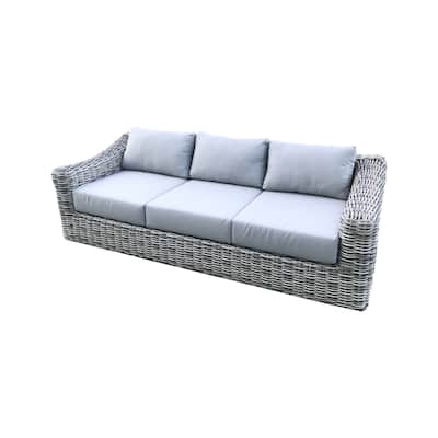 Teva Patio Furniture Hawaii Three-Tone Wicker Gray/Off White/Beige Sofa with Cushion