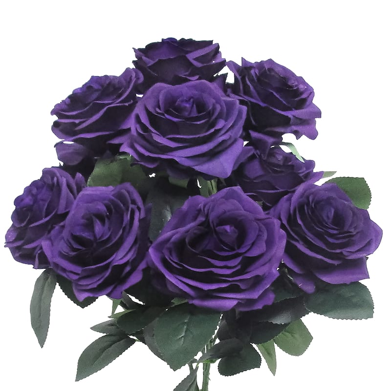 Set of 2 Artificial Queen Rose Flower Stem Bush Bouquet 18in