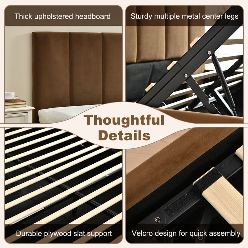 Modern Upholstered Lift-Up Storage Platform Bed with Headboard