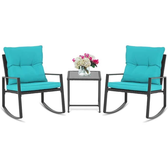 SUNCROWN 3-Piece Black Metal Outdoor Patio Rocking Bistro Set