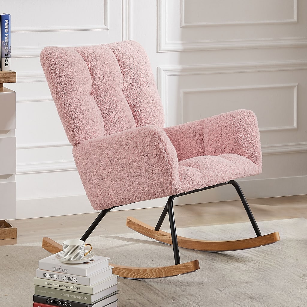 Comfy Upholstered Rocking Chair with High Backrest