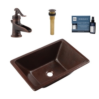 Sinkology Hawking Copper 20" Rectangular Dual Flex Bath Sink with Ashfield Faucet Kit
