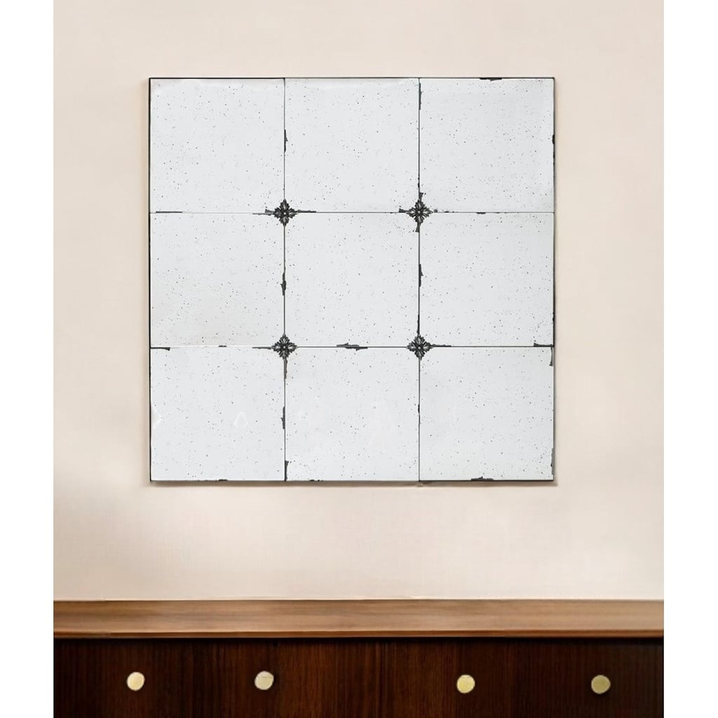 HomeRoots 36" Black Square Iron Framed Antiqued Glass Accent Mirror - 35.8' X '35.8' X '1.4