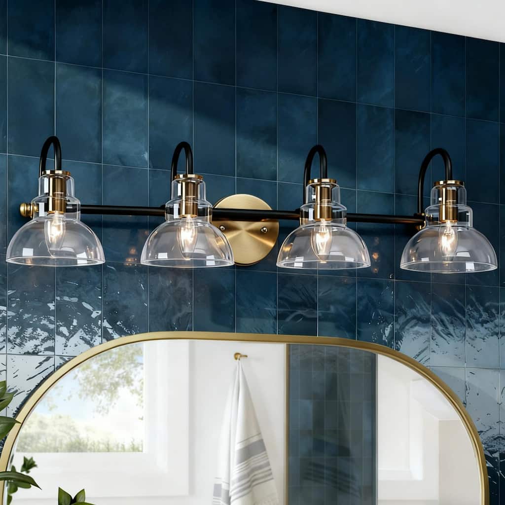 Modern Linear 4-Light Black Gold Bathroom Vanity Light Glass Wall Sconces - 29" L x 7.5" W x 8" H