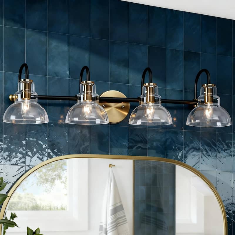 Modern Linear 4-Light Black Gold Bathroom Vanity Light Glass Wall Sconces - 29" L x 7.5" W x 8" H