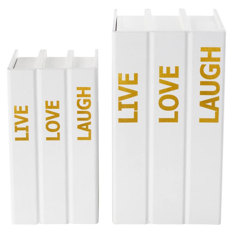 White or Black Canvas Faux Storage Book Box with Live, Laugh, Love Text (Set of 2)