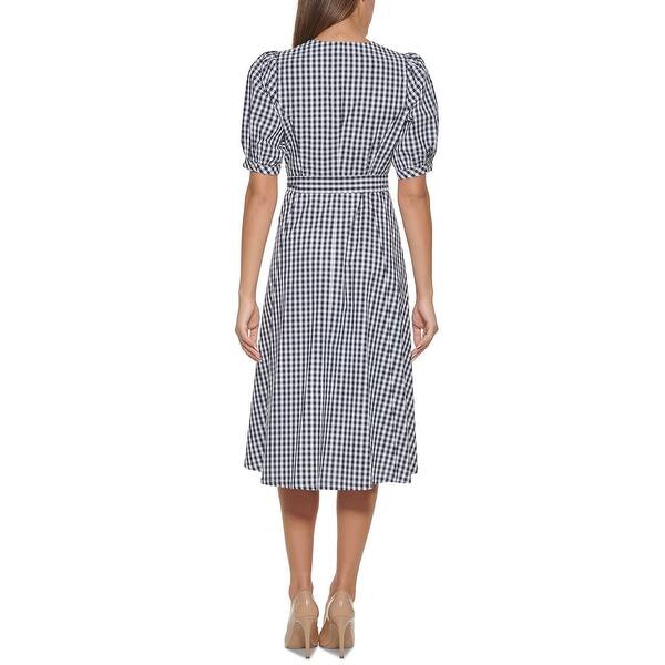 Tommy Hilfiger Women's Gingham Elbow Sleeves Midi Dress Blue Size 2 - Bed  Bath & Beyond - 40626349