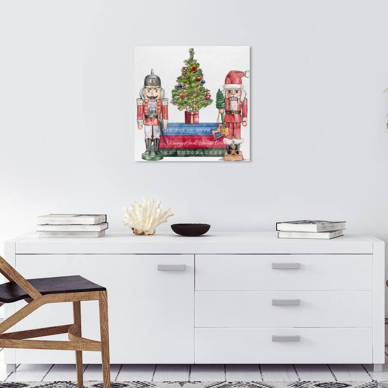 Wynwood Studio Prints Holiday Christmas Books and Holiday Cheer Red and Red Modern & Contemporary Wall Art Canvas Print - 20 x 20