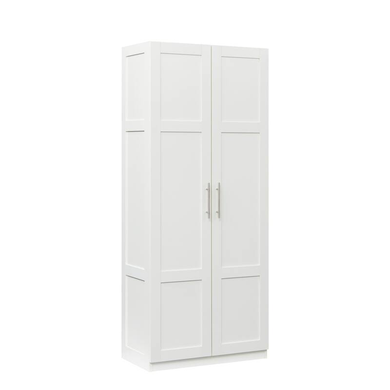 Wood High Wardrobe Cabinet with 4 Storage Spaces and 2 Doors