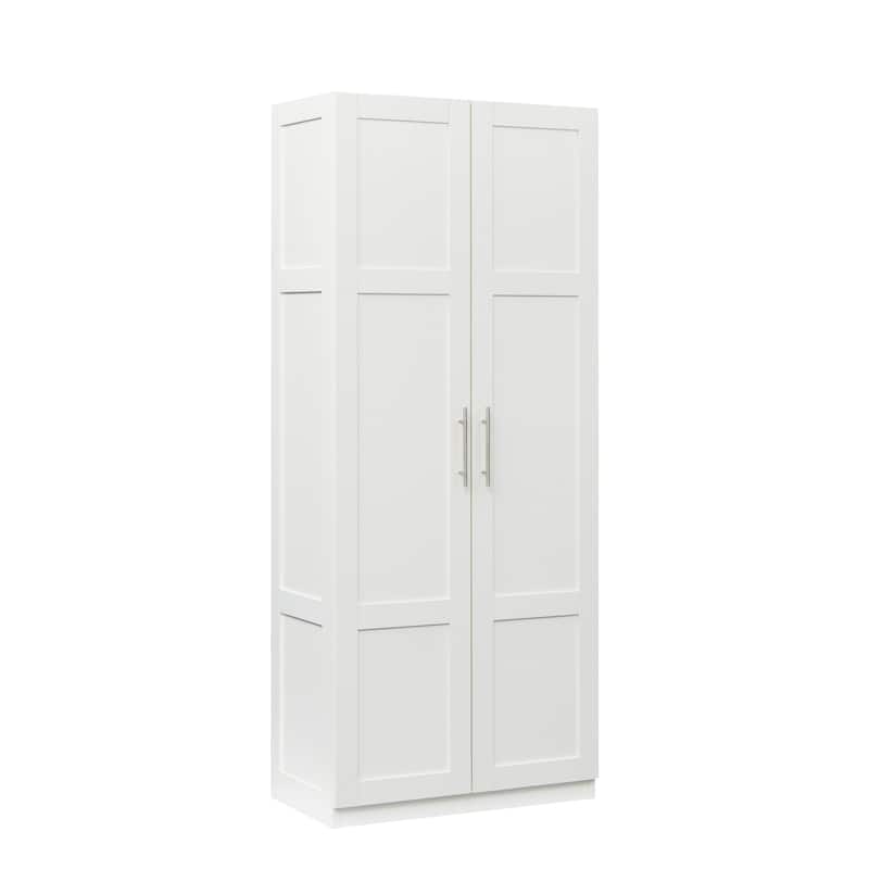 Roomfitters Pantry Cabinet, Freestanding Kitchen Storage Cupboard with 2 Doors and Adjustable Shelves, White