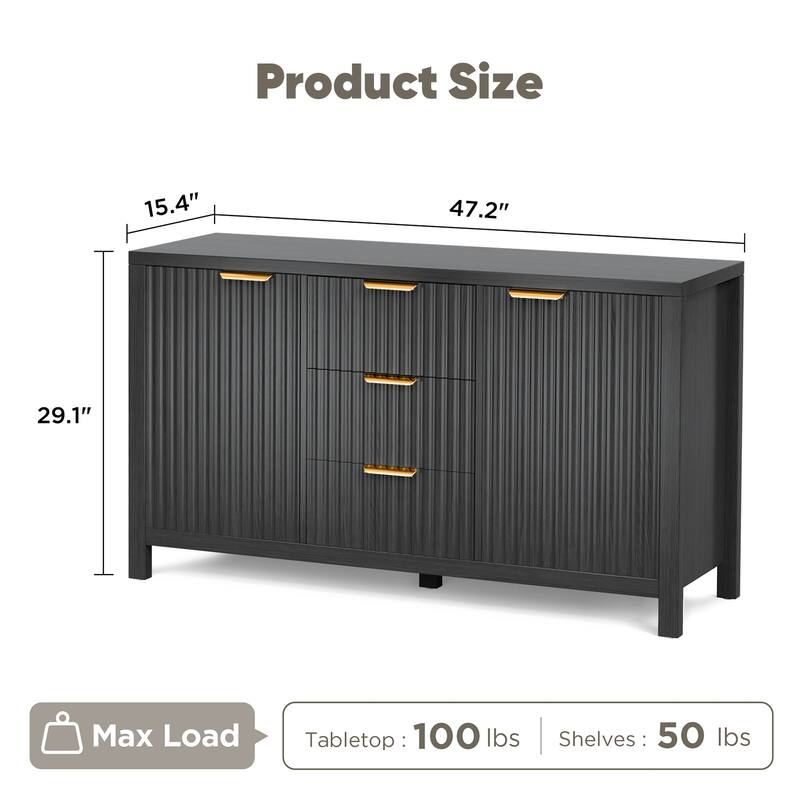 Pocassy Storage Cabinet Fluted Sideboard Buffet Cabinet with Storage