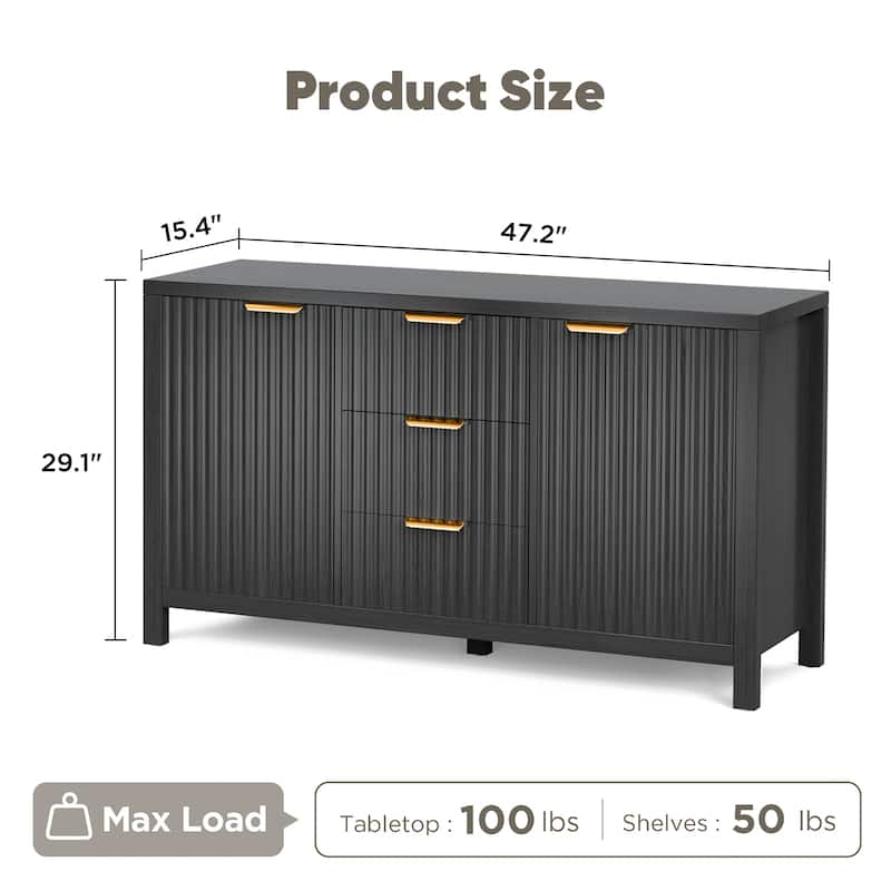 Storage Cabinet Fluted Sideboard Buffet Cabinet with Storage with 2 Doors