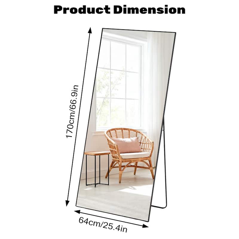 Full Length Mirror with Stand, Floor Mirror with Frame, Full Body Mirrors, Free Standing or Wall-Mounted Mirrors for Living Room