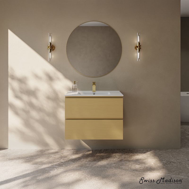 Liberte 30" Wall-Mounted Bathroom Vanity In Natural Oak With Sink Top - 30