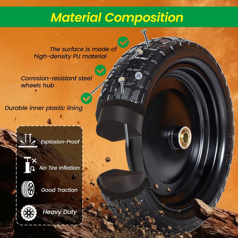 13 Inch Solid Rubber Tires 4.00-6 Flat Free Wheels with 2.2" Offset Hub Replacement for Gorilla Cart, Hand Truck(Set of 1)