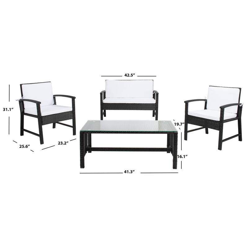 SAFAVIEH Outdoor Diya 4-Piece Patio Set - 43W x 31D x 26H