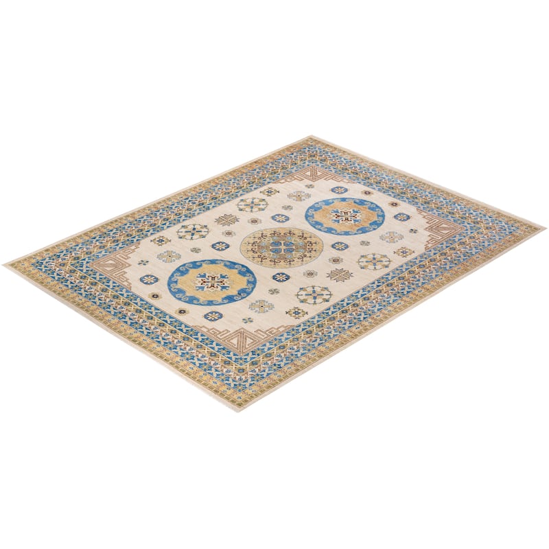 Overton Hand Knotted Wool Vintage Inspired Traditional Khotan Ivory Area Rug - 9' 0" x 11' 10"