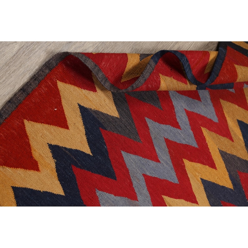 Geometric Chevron Kilim Oriental Area Rug Hand-woven Wool Carpet - 3'1" x 6'3"