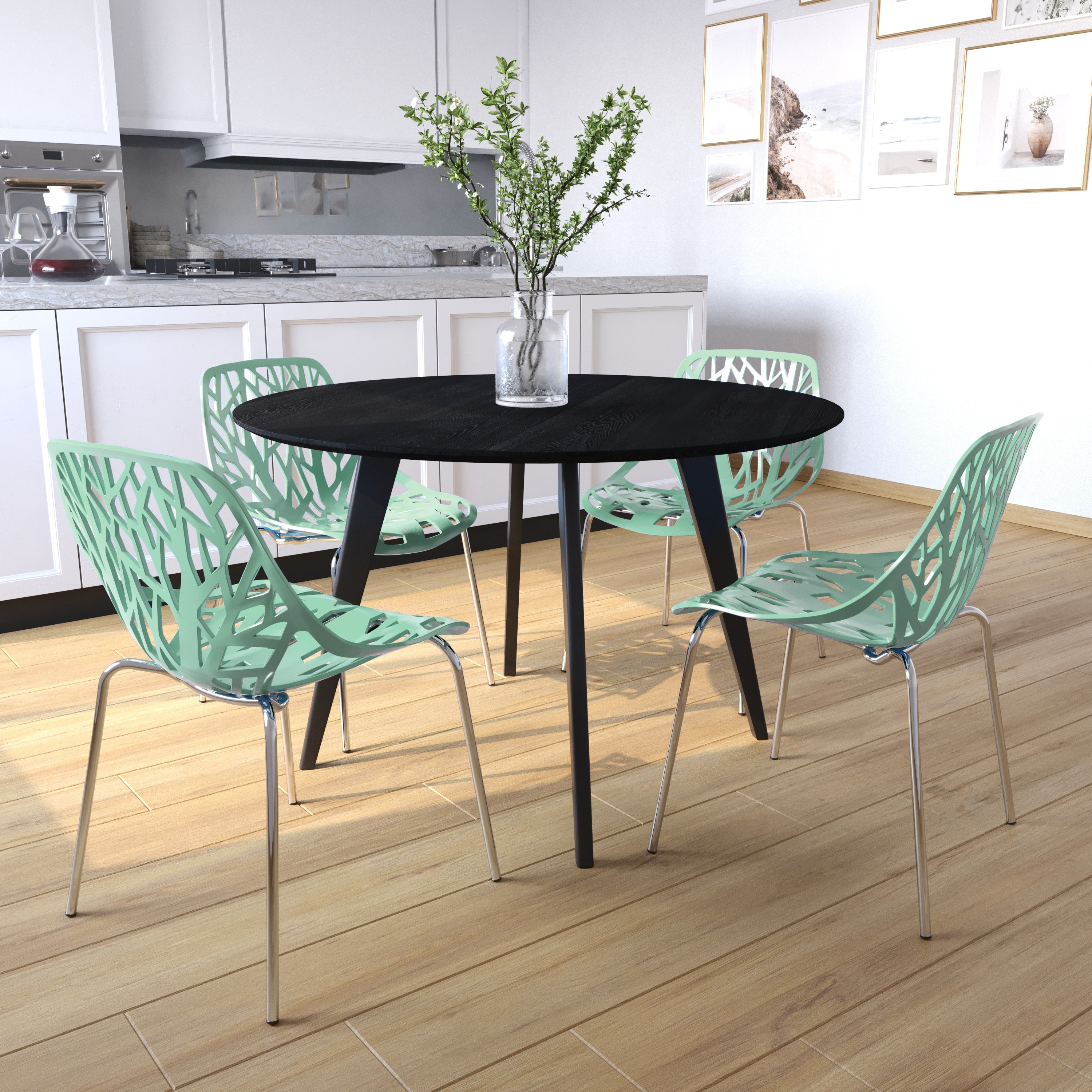 Asbury Stackable Plastic Dining Chair with Chrome Metal Legs, Cut Out Back, All-Weather Side Chair (Set of 2)
