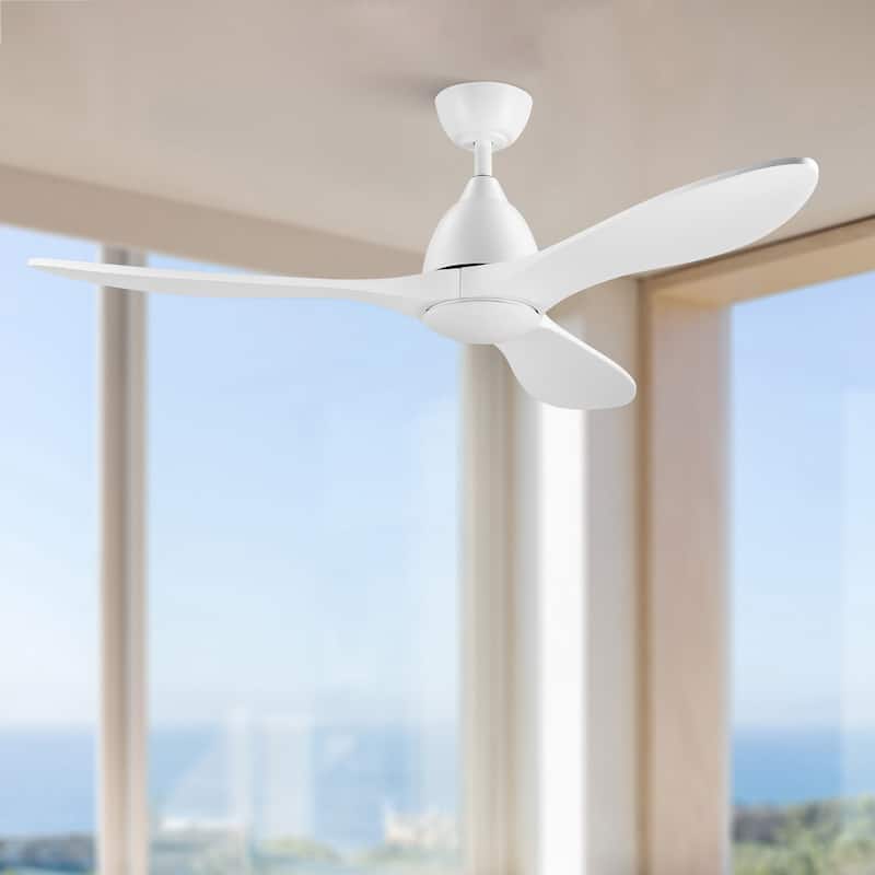 CO-Z Mid-century Modern 3 - Blade Smart LED Ceiling Fan with Dimmable Light and Remote - 52 Inches - Matt White