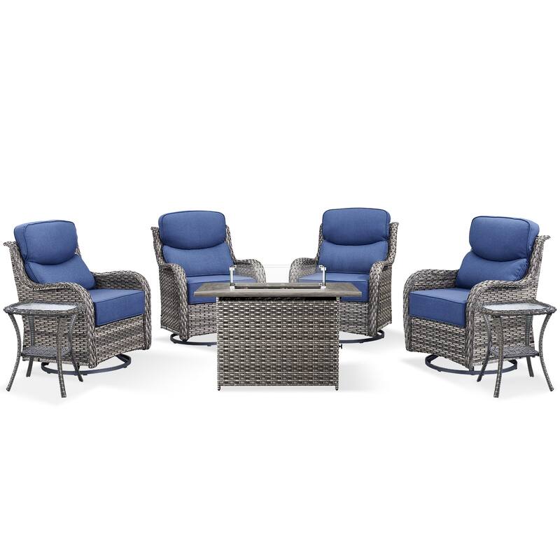 Pocassy Outdoor 6 Inch Sofa Swivel Chairs with Fire Pit Table Set