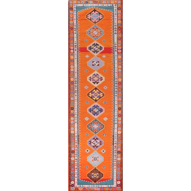 Orange Anatolian Turkish Vintage Runner Rug Handmade Silk Carpet - 2'10"x 13'0"