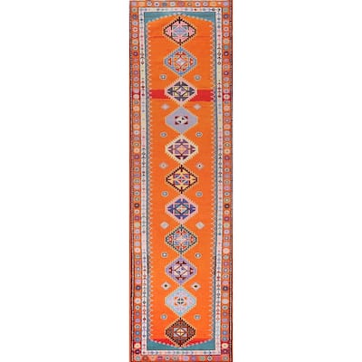 Orange Anatolian Turkish Vintage Runner Rug Handmade Silk Carpet - 2'10"x 13'0"
