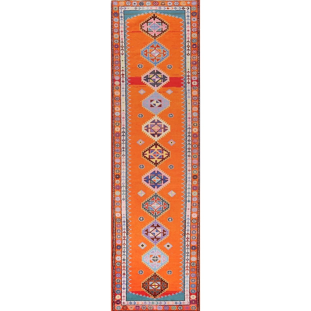 Orange Anatolian Turkish Vintage Runner Rug Handmade Silk Carpet - 2'10"x 13'0"