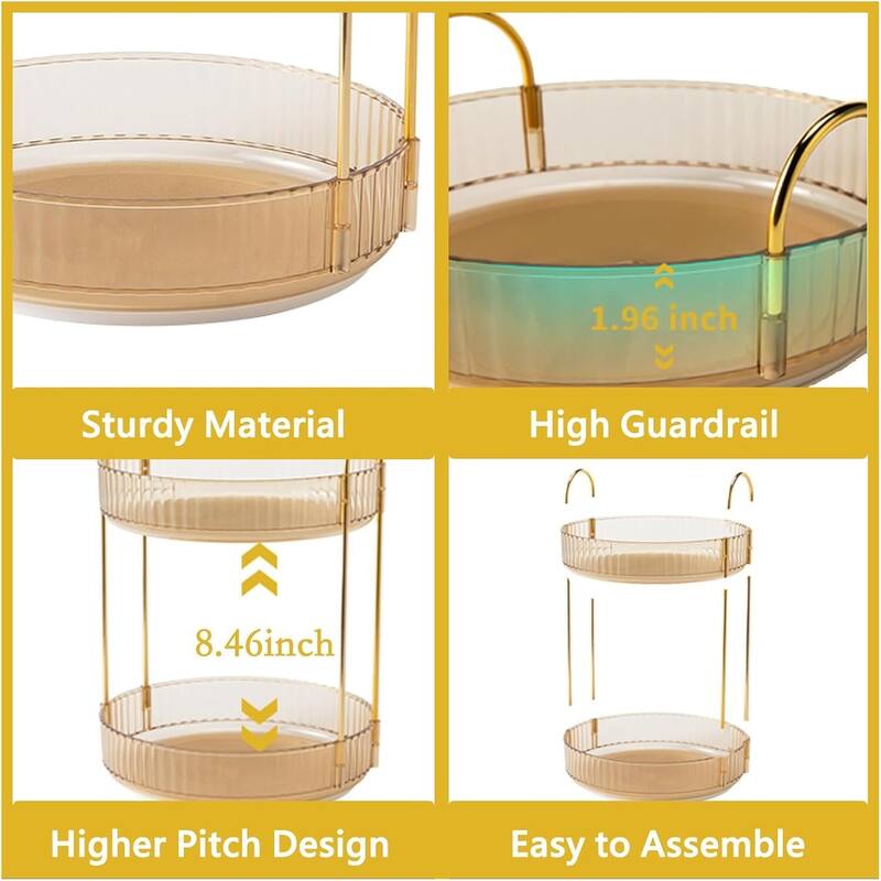 360 Rotating Makeup Organizer for Vanity,2 Tier Large Capacity Cosmetics Skincare Organizers - 9"D x 9"W x 18"H