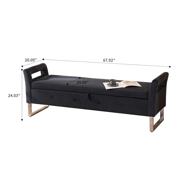 Modern style upholstered bench with hidden storage and upholstered armrests, metal legs for bedroom living room hallway entrance