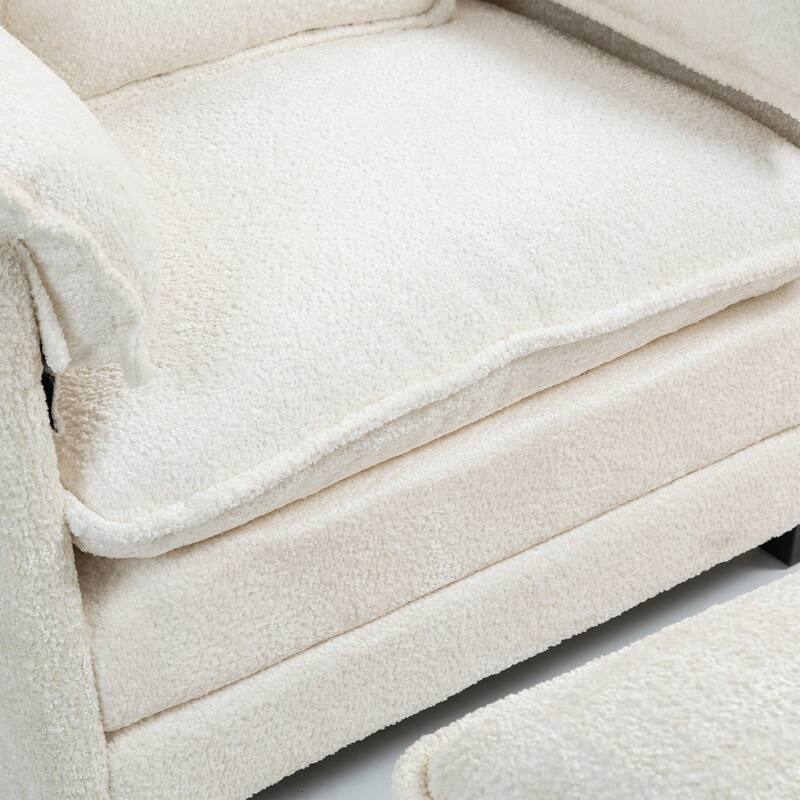 Boucle Oversized Sofa with Ottoman, Double Deep Cushion, Thick Armrests, and High-Resilience Sponge