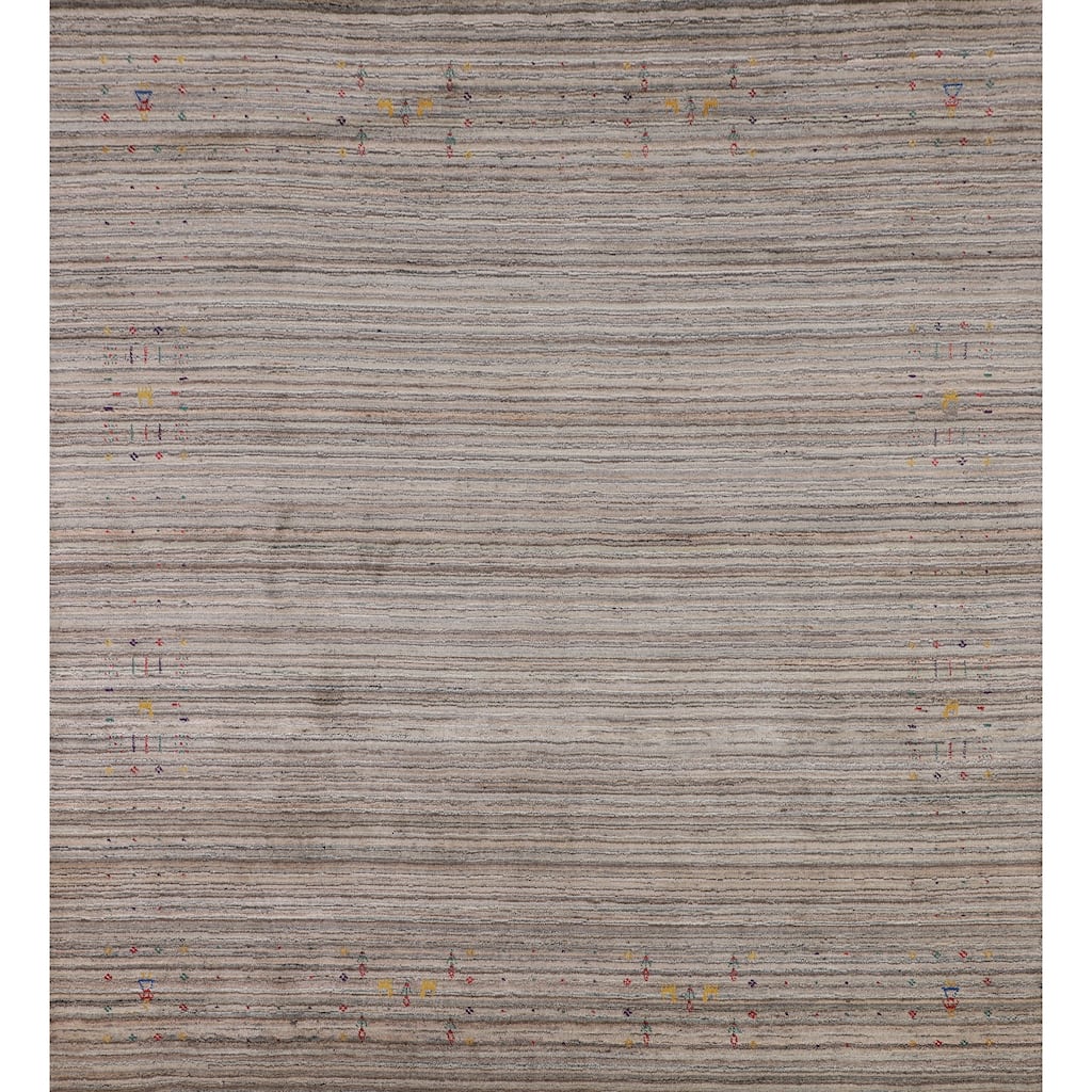 Earth Tone Gabbeh Indian Square Area Rug Hand-Knotted Wool Carpet - 8'2" X 7'11"
