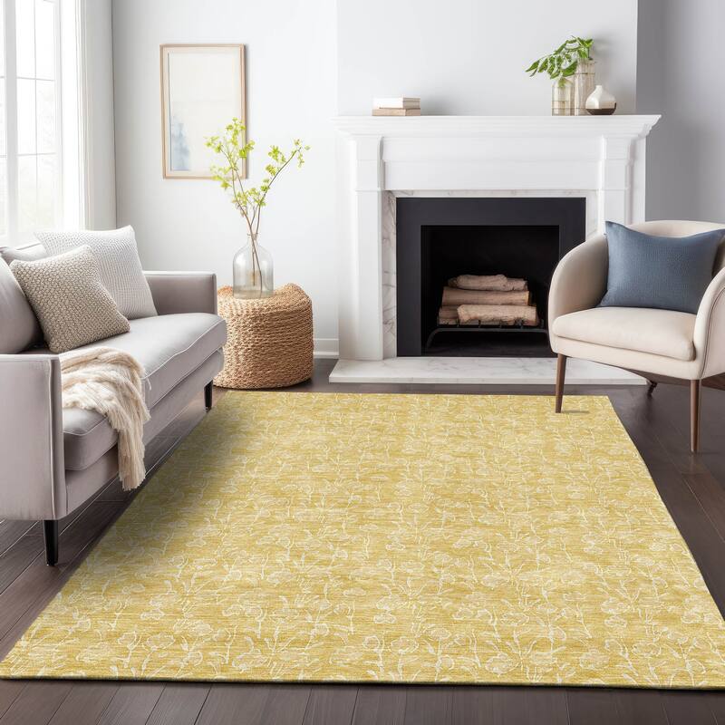 Premium Washable Super Soft Modern Floral Mayfield Rug - Gold - 3' x 5' - Rectangle