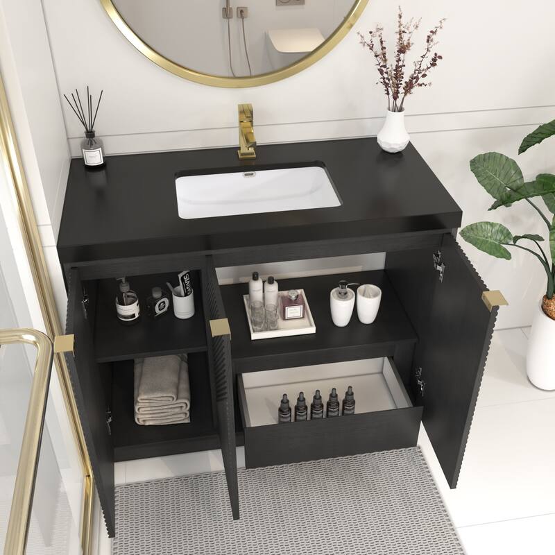 Milano 42" Freestanding (R) Bathroom Vanity with Black Acrylic Sink